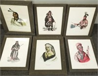 6 Native American prints in rustic wood frames