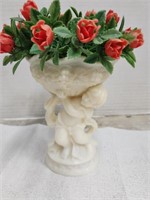 Vintage Cherub Vase with Fake Flowers