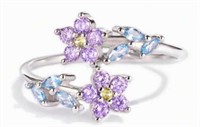 AMAZING CRYSTAL ACCENT FLOWER WRAP STERLING RING
