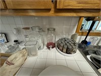 LOT OF GLASS DISPENSERS AND SPICES