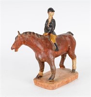 Primitive Horse & Rider Statue