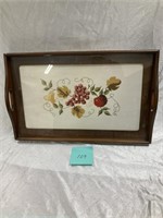 Wood Serving or Display Tray w/ Needlework Insert