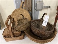 Vintage Woven Splint Baskets & Rye Basket