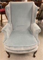 Wingback Chair with Light Blue Velour Upholstery