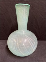 Unsigned Green Opalescent Art Glass Vase 8 3/4"H