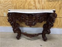 Highly Carved Marble Top Entry Table 31"H 53"L