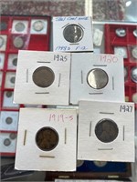 LOT OF 5 WHEAT CENTS - INCLUDING A 1943 STEEL CENT