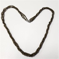 SILVER SMOKEY QUARTZ 3 STRANDS 16"   NECKLACE