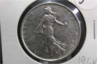 1964 French 5 Francs Silver Coin