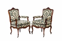 PAIR OF FRENCH UPHOLSTERED BREGER CHAIRS