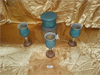 Stoneware pitcher and cup set (4)