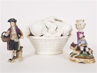 Candleholder, Meissen grape seller, etc