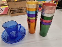 Metal Tumblers and Shirley Temple Pitcher and Bowl