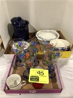 PAINTED STEMWARE, BOWLS, ONEIDA COVERED BOWL