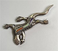 Sterling Carnelian/Fire Opal/Mohave Lizard Pin 12G