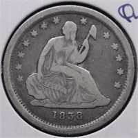 1838 SEATED QUARTER F