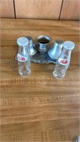Pepsi Salt and Pepper Shakers with Pewter Salt
