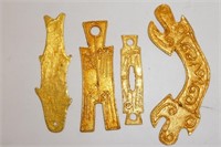 4 GILT OVERLAY WARRING STATE ORNAMENTS
