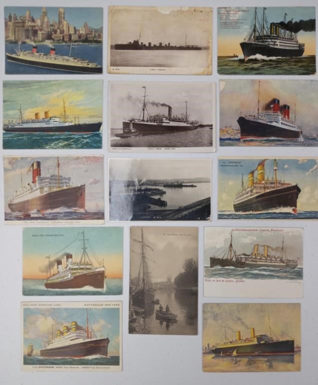 14 Antique & Vintage Steamship Postcards