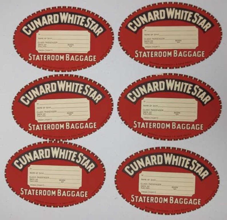6 Cuncard White Star Stateroom Baggage Paper Label