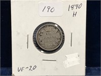 1890H Can Silver Ten Cent Piece  VF20