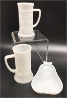 Pair Of White Milk Glass Drinking Steins &