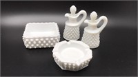 4pcs White Milk Glass Hobnail Ashtray, Dish, & 2