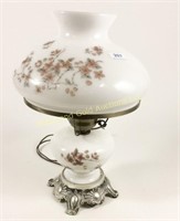 Milk glass electric lamp, hand decorated