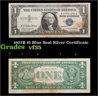 1957B $1 Blue Seal Silver Certificate Grades vf++