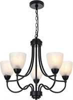 MELUCEE 5-Light Chandelier, Alabaster Shade for Di