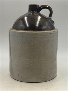 Large brown and white stoneware crock
