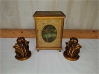 Vintage Jewelry Box and Metal Bookends
