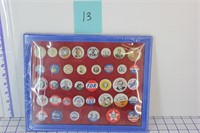 Vintage political buttons in frame