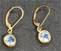 Gold Plated Sterling Silver Blue Topaz Earrings
