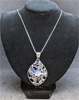 Multi Stone Sterling Silver Pendant On Chain