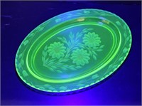 URANIUM GLASS CORNFLOWER PLATTER - 9.25" X 13"