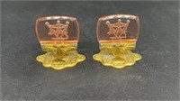 (2) PINK DEPRESSION GLASS CARD PLACE HOLDERS