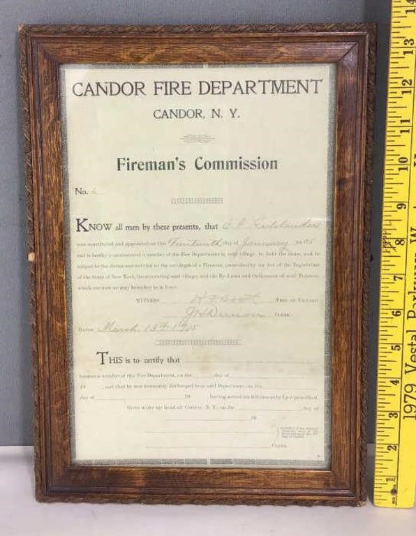 Candor Fire Department Framed Document 1905