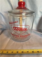 Vintage ‘TOMS’s” glass jar with lid. No chips or