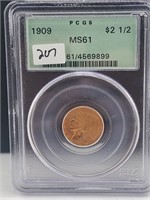 1909 $2.50 dollar Gold Indian PCGS MS61