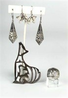 Sterling Silver Pin, Earrings & Ring