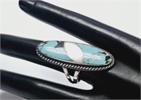 Nelson Lee Zuni Sterling Silver Turquoise MOP Ring