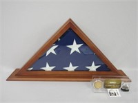 VETERANS FLAG WITH CASE & COINS: