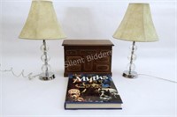 Glass Table Top Lamps, Jewelry Box, Myths Book