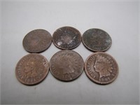 Lot of 6 1800's Indian Head Pennies