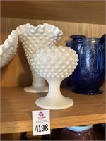 Tall Tiffin Hobnail Vase and Nut Dish