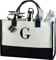 Personalized 'G' Initial Canvas Beach Bag