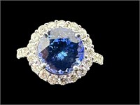 18K WHITE GOLD TANZANITE AND DIAMOND RING