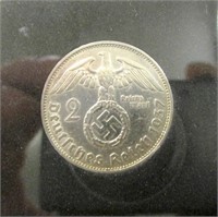 1937 Nazi Germany 2 Reichmark Silver