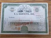 Ej korvette stock certificate